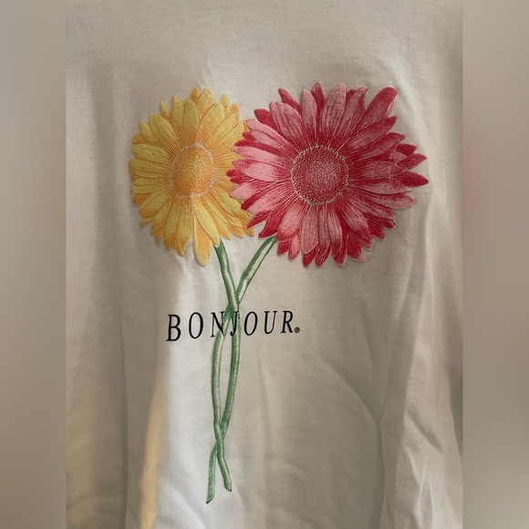 White Bonjour T Shirt with Daisy - Picture 2 of 5